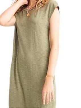 Madewell Muscle Midi Dress With Side Slit Olive Green Sleeveless. Size M